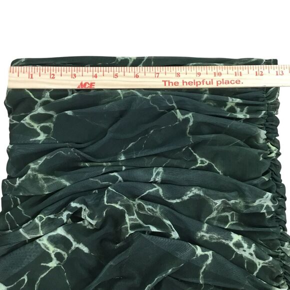 Zara Draped Tulle Midi Skirt Green sz Small Tie-Dye Ruched Sides Mesh Whimsigoth - Picture 13 of 15